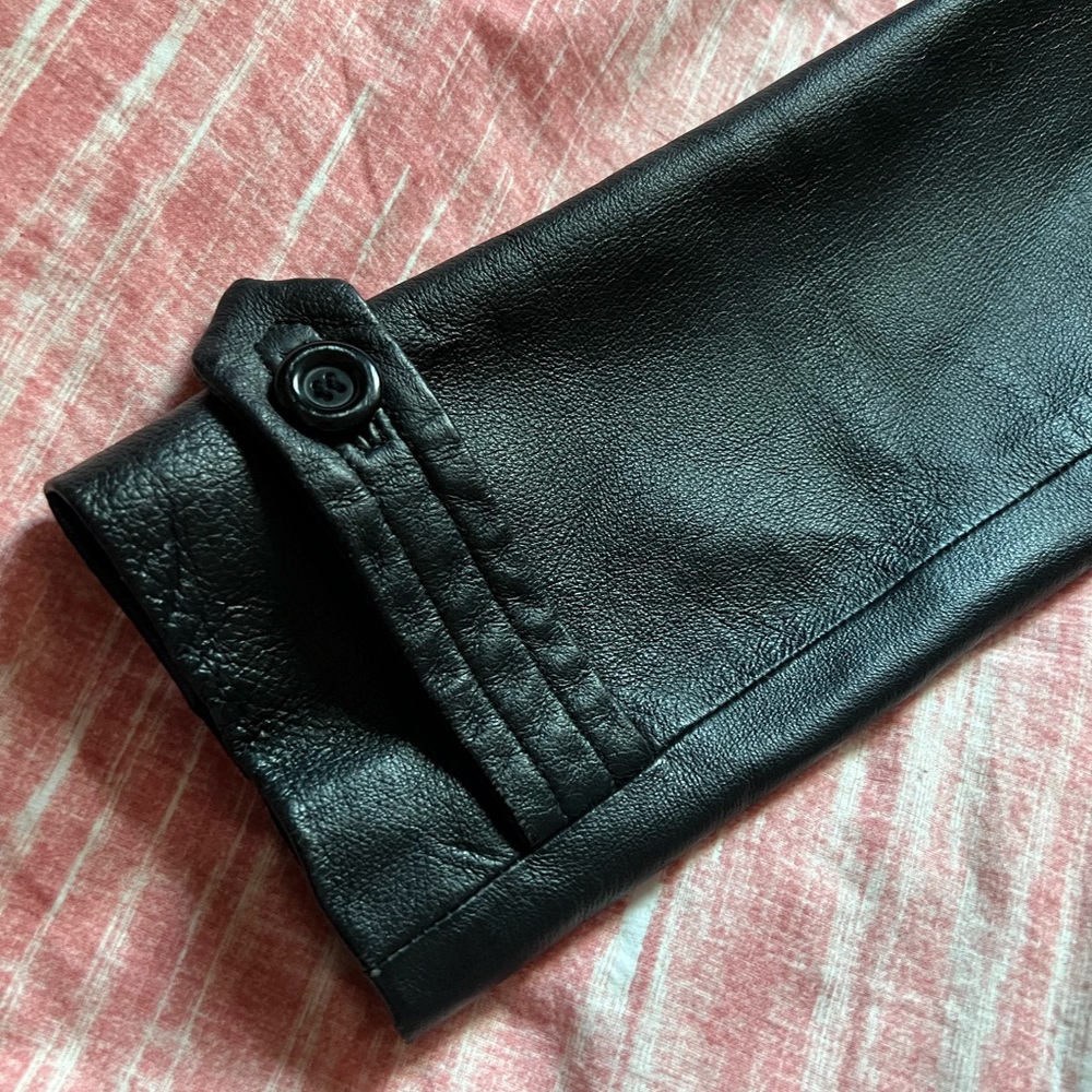 BAGATELLE Vintage Black Leather Hooded Trench Coat sz M - Picture 8 of 16